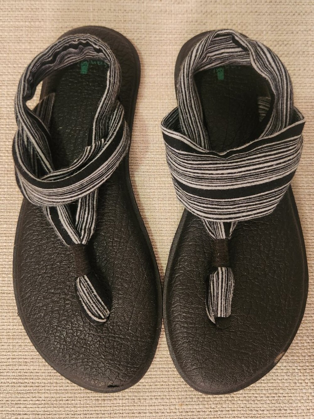 Sanuk Yoga Mat Sling Wrap Fabric Black Stripe Flip Flop Sandals - Women's Size 8